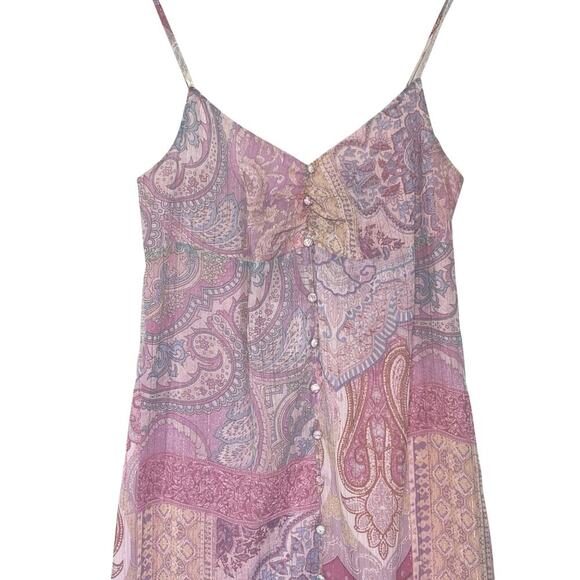 NWT ZARA Women’s Pink Multi Metallic Striped empire waist midi dress - Picture 3 of 6